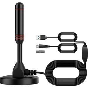 Indoor Outdoor Digital TV Antenna, DTMB Ground Wave TV Aerial, DVB-T2 High Gain Antenna with Magnetic Base, Dual Amplifier, 5M Cable, USB 5V Power Supply