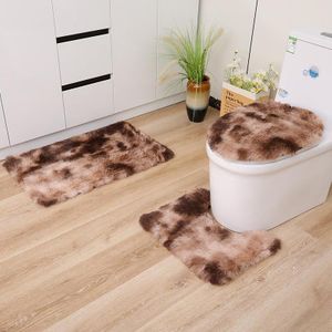 3piece Fluffy Bathroom Rug Set – Ultra Soft Non-Slip U-Shaped Bath Mats & Toilet Carpet - Brown
