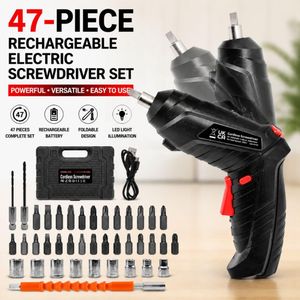 47-Piece Rechargeable Electric Screwdriver Set, Foldable Cordless Screwdriver Kit with Multiple Bits for Home Repair & DIY