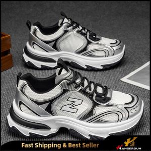 KANGERDUN Stylish Men's Platform Chunky Shoes, Breathable Mesh Casual Platform Shoes - Black