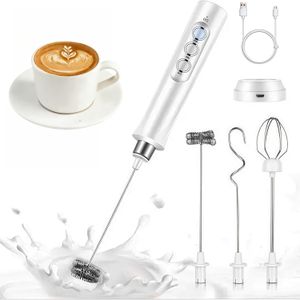 TodyJeyHo Mousse de lait Portable Rechargeable, réglable à 3 vitesses, 3 fouettes en acier inoxydable détachables et mousse de café électrique, mélangeur de boisson de baguette de mousse Portable pour les boissons de CoffeeMilk (argent)
