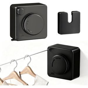 Retractable Stainless Steel Clothesline – 4.8m, Wall-Mounted, Black, No Sagging, for Balcony, Laundry Room & Bathroom