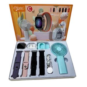 D96 Plus Ultra Smart Watch with Mini Rechargeable Fan & Earbud Combo Pack - Multicolor