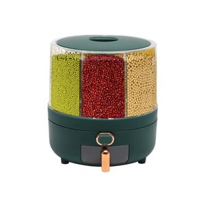 4.5KG Detachable Rotatable Cereal Storage Container PS+PET Kitchen Airtight Moisture Proof Grain Bucket (BPA Free) (D23.5 x H25)cm / (D9.25 x H9.84)inch - Green