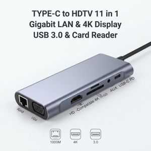 Universal Type-C Hub Adapter for MacBook & Laptop - 11 in 1 Adapter with 4K HDTV, PD Charging