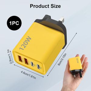 120W Multi Port Fast Wall Charger, Phone Charger USB C PD Travel Charger, 4 Port Charger with UK Plug for Smartphones and Tablets