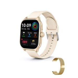 44mm Smart Watch - USB Charging Dock, Multi-Language Support, 160mAh Battery, Encoder Control, 1.8" Display Screen - Beige