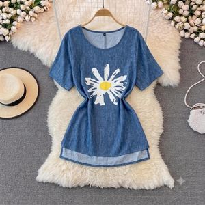 Women's Casual Daisy Print Short Sleeve Blouse – Blue