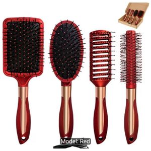 AD 4 in 1 Classic Saloon Hair Brushes and Comb Set - Wine