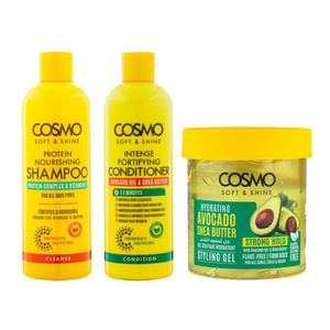 Cosmo Protein Nourishing Shampoo 480ml+ Intense Fortifying Conditioner 480ml+Hydrating Styling Gel