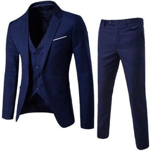 Men Blazer Vest Pants Business Gentleman Suit 3 Pieces Sets Grooms  Blue