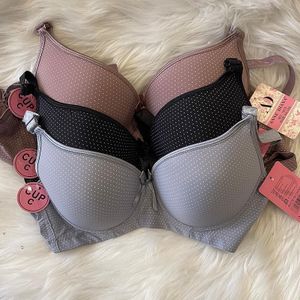 ANNE DIANA 3 Pcs Women's Daily Comfort Bras - C Cup Polka Dot Print Underwire Bra Set, Full Support & Breathable Lingerie Pack