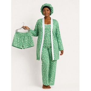 5 in 1 Floral Ladies Sleepwear Set - Green & white 