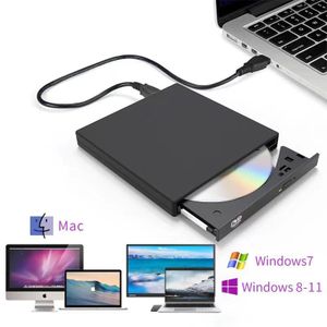 General External CD DVD Drive for Laptop Notebook PC Desktop Computer, Black