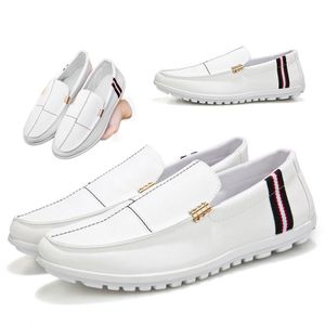SHJO Loafers Shoes Men Comfortable Daily Commute Office Faux Leather Non-slip Soft Sole Metallic Accent Casual Footwear Slip On White