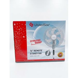 United Star 16" Remote Stand Fan (Model: USSF-010) – 5-Blade White Pedestal Fan with Remote Control & Strong Wind Delivery