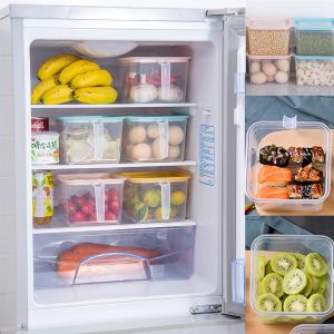 2pcs Refrigerator Storage Box, Food Grade Plastic Freezer Organizer Bin  With Divider And Seal Lid, For Meat, Vegetables, Ice Cream Storage