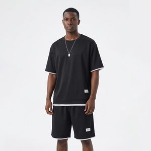 2 In 1 Men's Quick-drying Ice Silk Short-sleeved T-shirt and Shorts Sports Set - Black