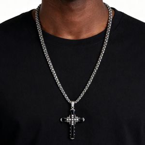 General Necklaces (2Pcs),Crucifix Pendant Necklaces,Men's Minimalist Stainless Steel Cross Pendant with Crystal Accents,2025 Men’s Crystal Cross Jesus Necklace Stainless Steel Cubic Zirconia Cross,Perfect Gift for Birthdays & Celebrations,Black and Gold
