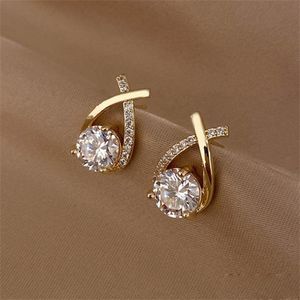 Cross Stud Earrings For Women Girls Korean Style Elegant Crystal Jewelry Ear Rings Fishtail Lady Earrings Gift