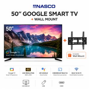 Nasco 50" Inch Google Smart TV + Wall Mount - Black