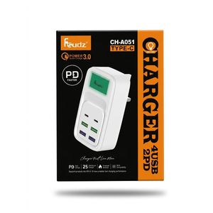 Fsudz CH-A051 Type-C Multi-Port Fast Charger – 6-in-1 Charging Hub (4 USB + 2 PD) with LED Status Display