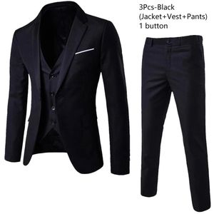 Gukbis Men's Suit 3 Pieces Men's Open Collar One Button Wedding Tuxedo Prom Groomsmen Blazer (Jacket+Pants+Vest)
