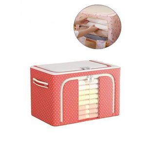 66L Foldable Oxford Fabric Storage Box, Steel Frame Transparent Window Home Organization (L50 x D33 x H40)cm / (L19.7 x D13 x H15.7)inch - Red