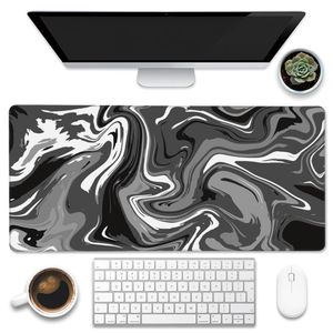 TodyJeyHo Large Gaming Mouse Pad, Black and White Mouse Pad with Stitched Edges, Extended XL Mousepad with Anti-Slip Rubber Base, Ink Liquid Wave Desk Mat for Keyboard and Mouse(300x800mm)