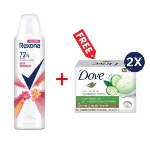 Rexona SPRAY 200ML SEXY BOUQUET 72hr + Free Dove Bar Soap 25g