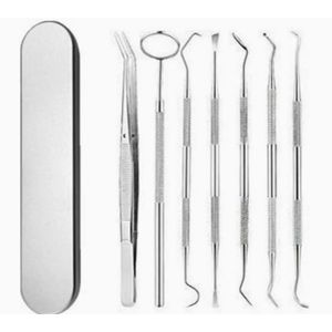 VEOUNDK Professional 7Pcs Stainless Steel Dental Hygiene Kit - Teeth Cleaning & Oral Care Tools with Metal Case