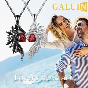 GALUIN Angel and devil wings couple pendant with diamond heart and zircon, black and white European and American style, simple Valentine's Day gift necklace.