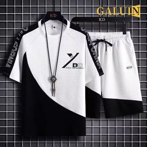 GALUIN Waffle Casual Suit for Men, Summer, Plus Size, Men's Sports Short-Sleeve and Shorts Set-WHITE