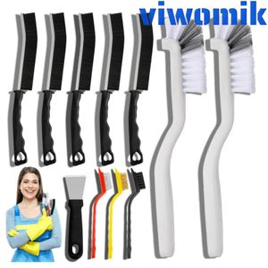 viwomik 11 Pieces Household Deep Cleaning Brush Kit, Tile Gap Grout Scrubber, Long Handle Cup Brush & Multifunctional Scraper All Surfaces Cleaning Tools