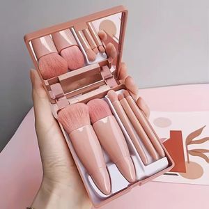 5Pcs Portable Makeup Brush Set With Mirror - Foldable Travel Kit Mini Makeup Brush Set Travel Makeup Brush Set