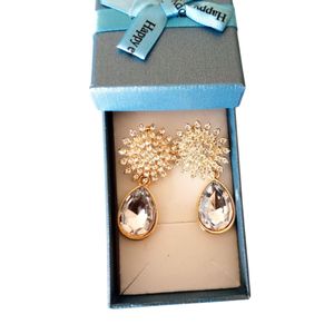Elegant Teardrop Crystal Dangle Earrings - Gold-Plated Sunflower Studs for Weddings and Special Occasions
