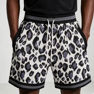 Dapperman  Leopard Print Drawstring Shorts for Men – Loose Fit Streetwear Mesh Shorts