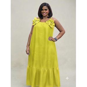 Chic Yellow Spaghetti Strap Floral Applique Maxi Dress