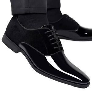 Men's Luxury Formal  Shoes Glossy Black Leather Laces Up Shoe Quality  British Corporate Wedding Shoes