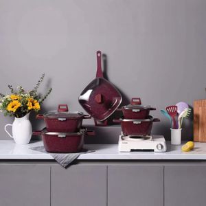 Red Granite-Coated Non-Stick Cookware Set