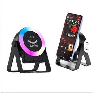 Powerful Smart Induction Wireless for BT Speaker RGB LED Microphone Portable Audio Mini Breathing Stand for Mobile Outdoor - Black
