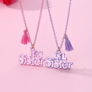 2pcs/set Captivating Big Sister Little Sister Letter Pendant Bestie Chain Friendship Trinket for Juvenile - Pink/Purple