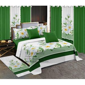 Bedding Collection   13-in-1 Premium King Size Bedding & Curtain Set Flat/Fitted Sheets Cushion Cover Pillowcases Carpet – Complete Bedroom Decor Collection With Bedsheet Pillowcases Mustard Curtains Decorative Cushion & Floor Runner Rug - Perfect Beauty Room Decor - 13pcs
