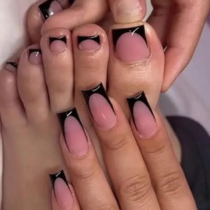 60Pcs Black French Tip Press on Nails for Hands & Feet