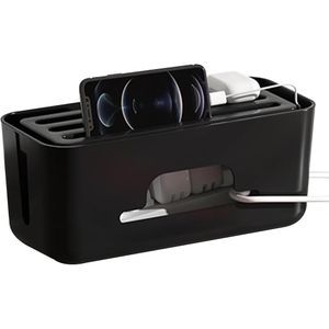 TodyJeyHo Advanced Cable Management Box Extension Floor Cord Organizer Box with Slotted Top for Phones, Tablets, Surge Protection for Home and Office, High Utility (Black)