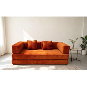 Modern Foldable Corduroy Sofa Bed – Convertible Compressible Floor Couch & Daybed with Matching Throw Pillows (multi)