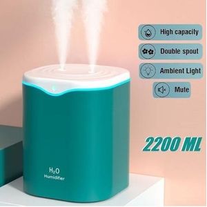 2000ml Cool Mist Humidifier Dual Spray Nozzles for Home Bedroom Office Green
