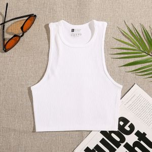 Women Summer Stretch Slim Round Neck Ribbed Tank Basic Solid Top
