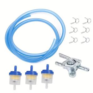 Motorcycle F-uel Line Kit F-uel Filter Shut Off Valve Blue F-uel Hose Clamps