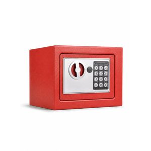 Digital Safe Box - Electronic Security Lock Box with PIN Code & Override Keys, Solid Steel Money Jewelry Storage, Pre-Drilled Mounting Holes, LED Keypad, Fabric Pad, Home Office Business Use (W23 x D17 x H17)cm / (W9x D6.7 x H6.7)inch - Red